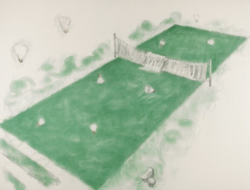 The Nelson-Atkins Museum of Art as a Net, with Shuttlecocks by Claes Oldenburg