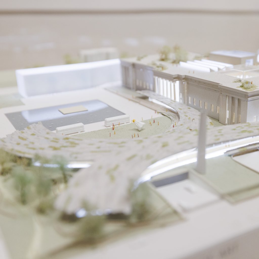 Rendering of an architectural design of the Nelson-Atkins by Kengo Kuma