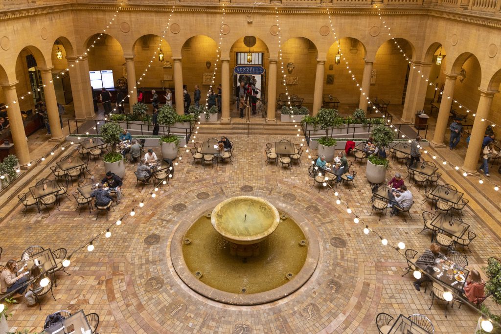 Balcony view of Rozzelle Court Restaurant at The Nelson-Atkins Museum of Art