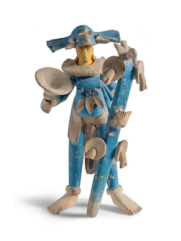 Blue and white clay statue of warrior