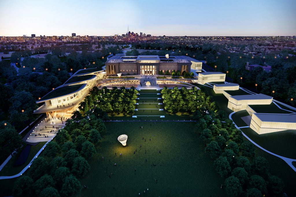A rendering of a design for the expansion of the museum's buildings.