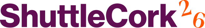 "ShuttleCork 26" in purple and orange text.