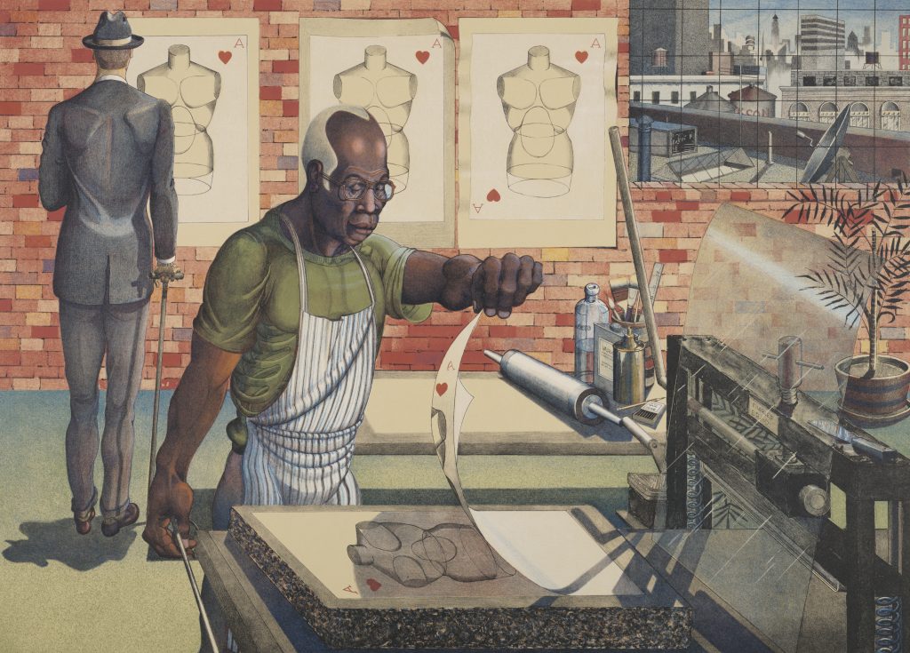 Print of artist in his studio