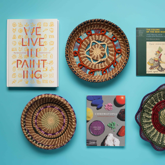 Images of items from museum store including book, basket, and bowls.