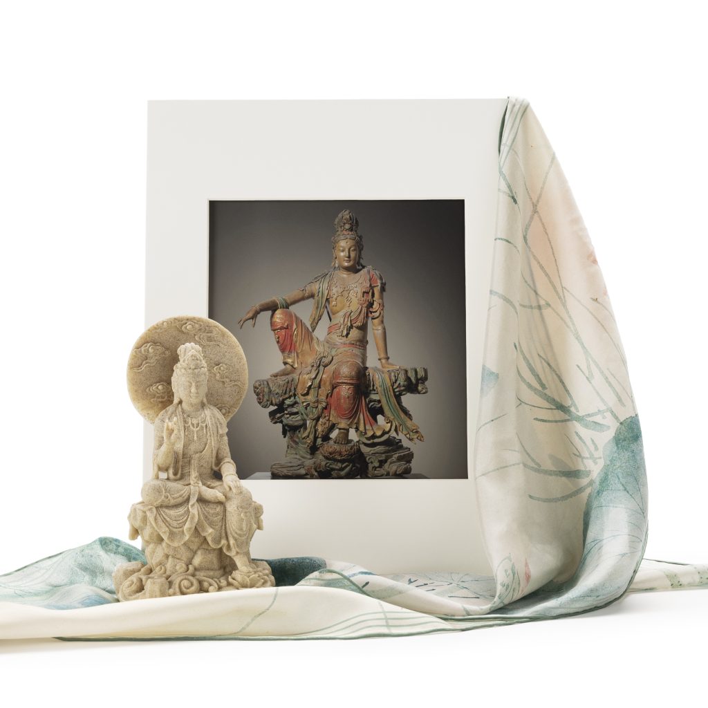Image of buddha sculpture and scarf